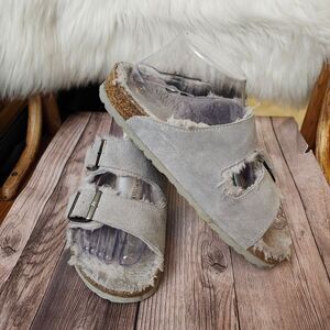 Birkenstock Arizona Gray Sherpa-lined Slip-on Unisex Sandals‎ L8 M6